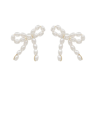 Rice Shape Pearl Ribon Earrings