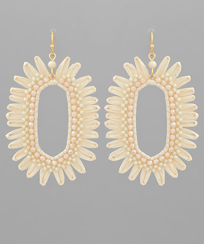 Beads & Hexagon Shape Raffia Earrings