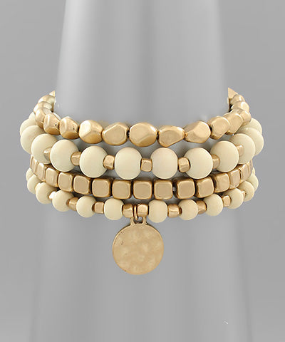 Wood Ball & Metal Bead Bracelet