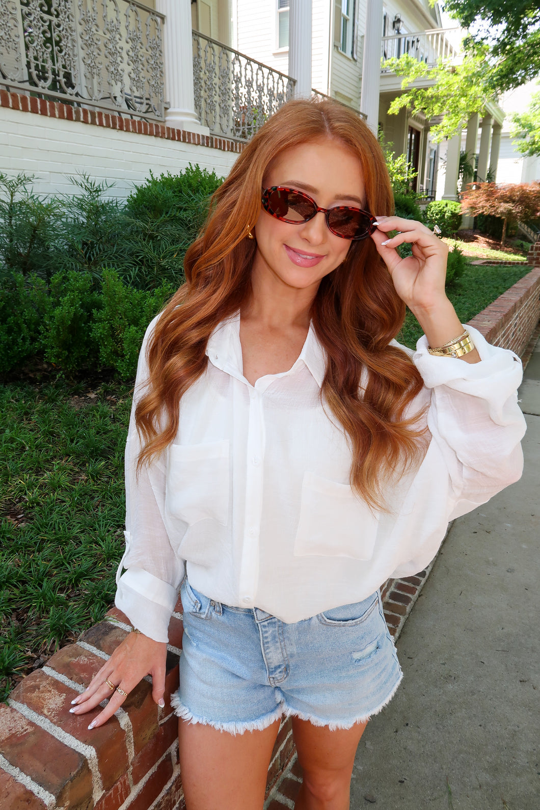 Cover Me Up Button Down-White