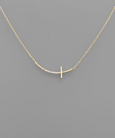 Crystal Curved Cross Necklace