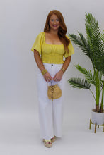 Load image into Gallery viewer, Flirty Flutter Sleeve Lace Up Top- Yellow
