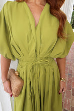 Load image into Gallery viewer, Eden Sleeve Flare Midi Dress- Lime
