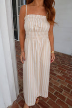 Load image into Gallery viewer, Charming Striped Smocked Midi Dress-Taupe
