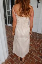 Load image into Gallery viewer, Charming Striped Smocked Midi Dress-Taupe
