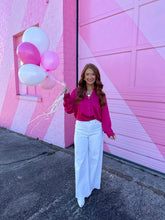 Load image into Gallery viewer, Selma Button Up Satin Blouse-Raspberry
