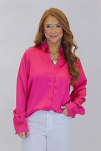 Load image into Gallery viewer, Selma Button Up Satin Blouse-Raspberry
