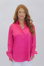 Load image into Gallery viewer, Selma Button Up Satin Blouse-Raspberry

