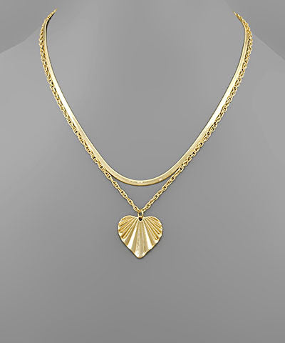 Textured Heart &  Chain Duo Necklace