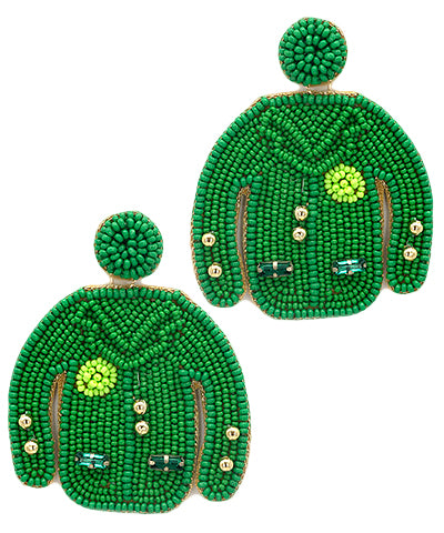 Seed Bead Green Jacket Earrings