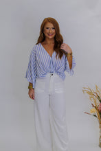 Load image into Gallery viewer, Relaxed Livin Stripped Surplice Top- Blue
