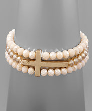 Load image into Gallery viewer, 3 Row Cross Charm Bead Bracelet
