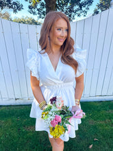Load image into Gallery viewer, Sadie Ruffle Sleeve Mini Dress- White
