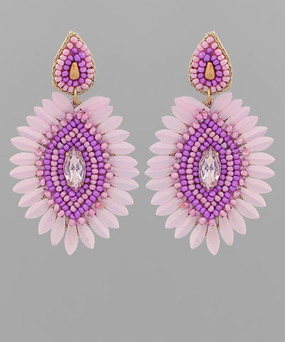 Oval Seed Bead & Sequence Trim Earrings