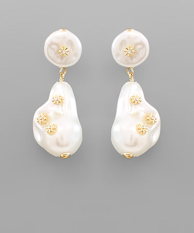 Flower Studed Baroque Pearl Earrings