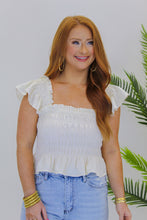 Load image into Gallery viewer, Chesney Ruffle Crop Top-Ivory
