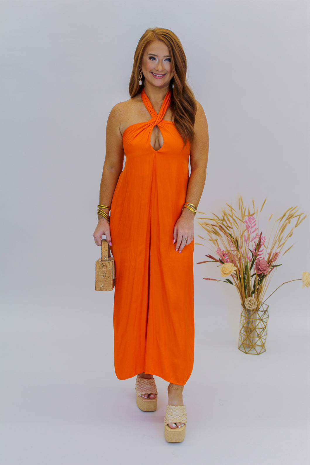 Dreamy Halter Neck Jumpsuit- Orange