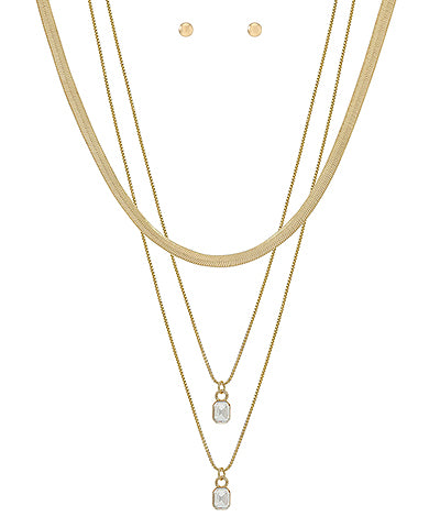 Layered Snake Chain Necklace With Crystal Pendant