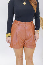 Load image into Gallery viewer, Sophisticated Faux Leather Shorts- Camel
