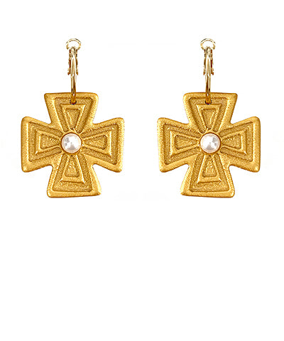 Wood Byzantine Cross Dangle Hoops