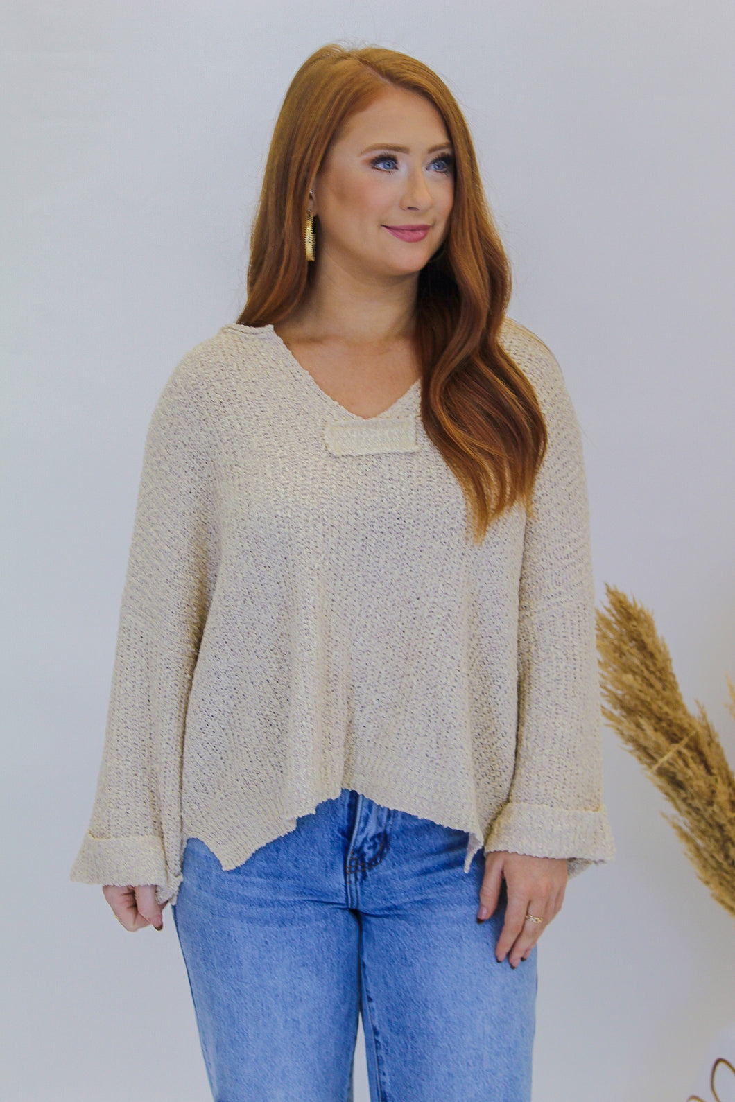 Major Moves V Neck Sweater- Cream