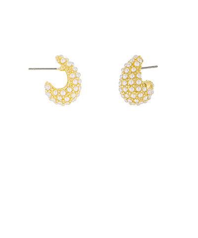 Pave Pearl Bead & Brass Teardrop Earrings