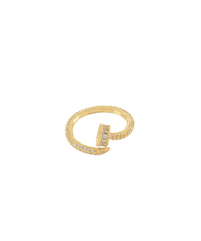 Nail Decorated w/Crystal Open Ring