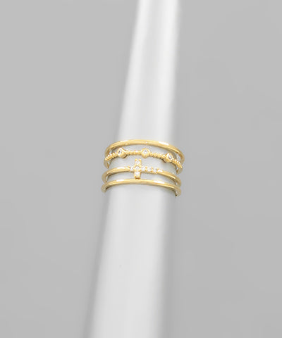 Brass 4 Line Cross Wide Open Ring