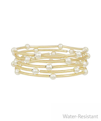 Row Curved Bar & Pearl Bracelet Set
