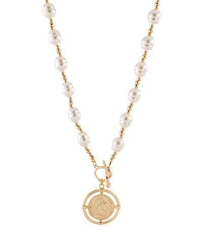 Pearl Station Coin Pendant Necklace