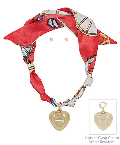 Bold Heart Charm Scarf Necklace Set