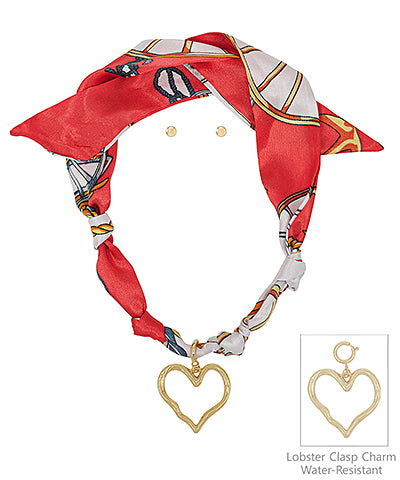 Heart Charm Scarf Necklace Set