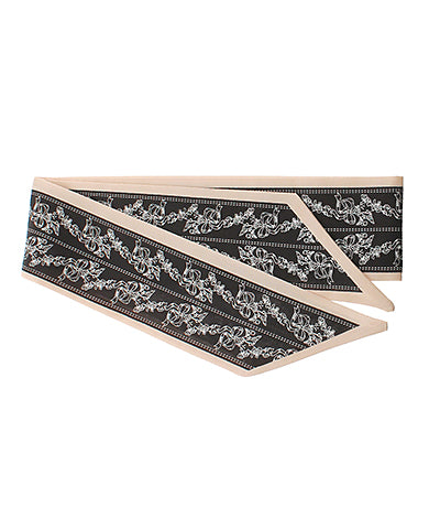 Bow & Flower Printed Narrow Silky Scarf