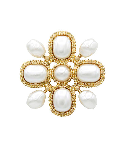 Oval & Round Pearl Textured Brooch