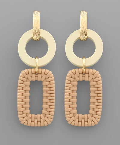 Wood Circle & Woven Rectangle Earrings