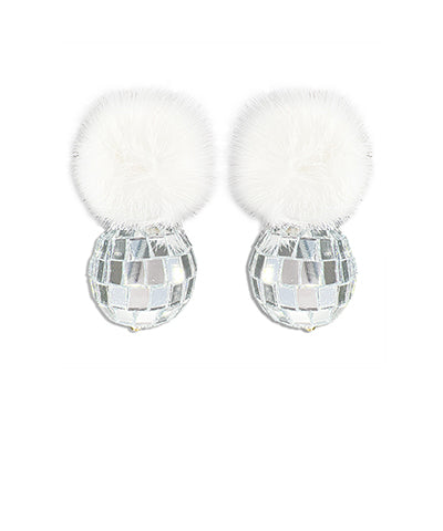 Disco Ball Mirror & PomPom Earrings