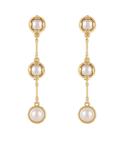 Covered Pearl Link 3 Drop Earrings