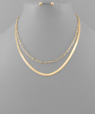 Herringbone & Dainty Oval Link Necklace