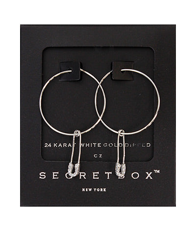 CZ Safety Pin Dangle Hoops