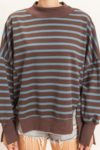 Load image into Gallery viewer, Varsity Striped Mock Neck Sweatshirt-Brown
