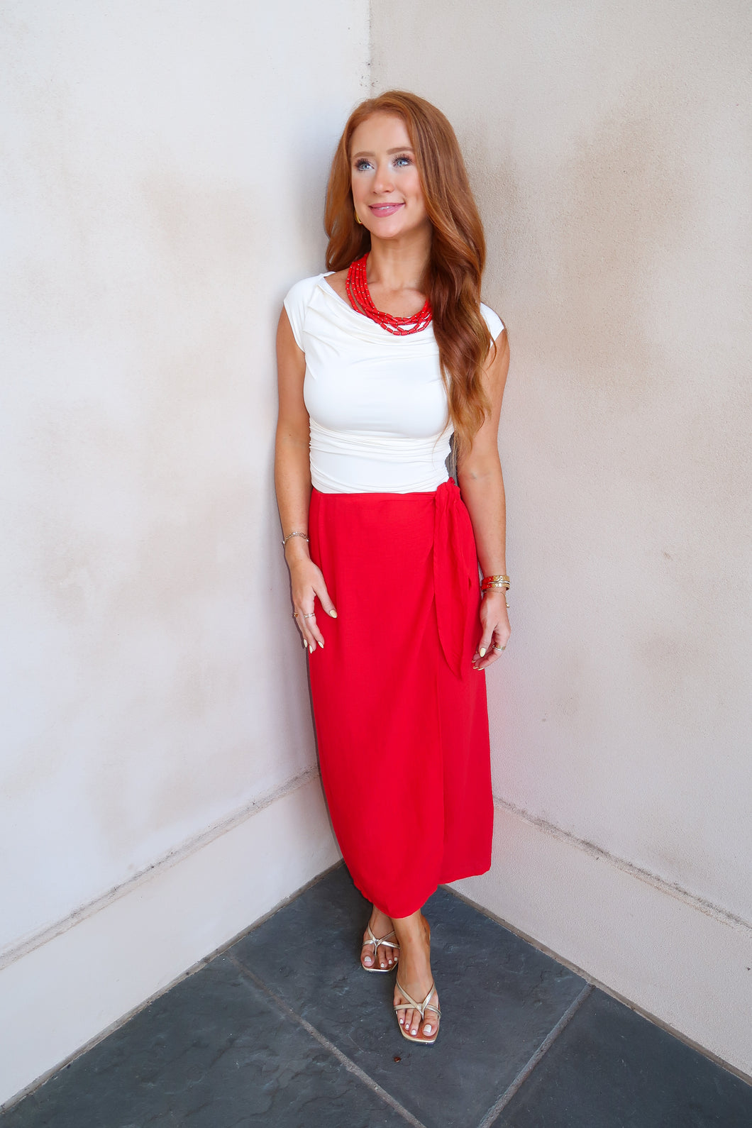 Cabo Woven Maxi Skirt-Red