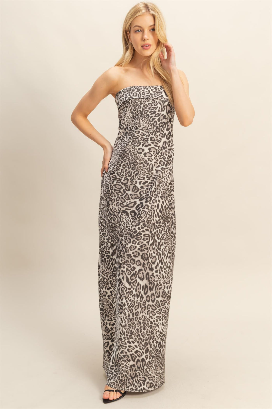 Feisty Leopard Strapless Maxi Dress