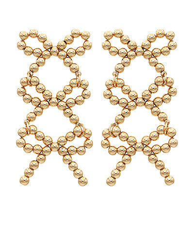 Ribbon Metal Ball 3 Drop Earrings