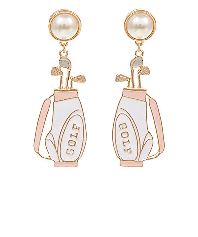 Pearl Stud Golf Bag Enamel Earrings