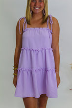 Load image into Gallery viewer, Better Days Tie Strap Tiered Mini Dress- Lavender
