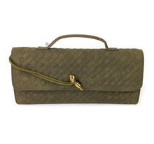 Load image into Gallery viewer, Woven Metal Twist Clutch - Olive Suede
