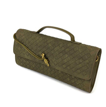 Load image into Gallery viewer, Woven Metal Twist Clutch - Olive Suede
