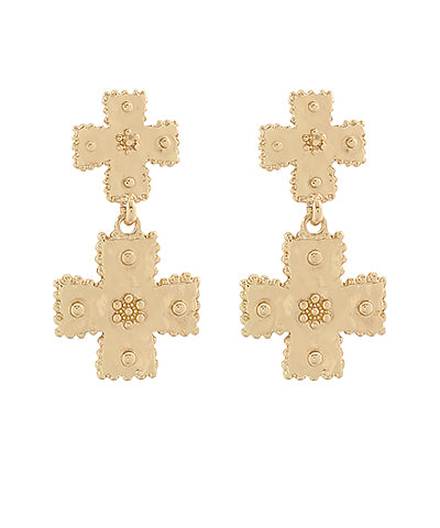 Textured Double Cross Dangle Earrings