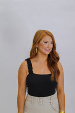 Load image into Gallery viewer, Bet You Ribbed Ruffle Strap Bodysuit- Black
