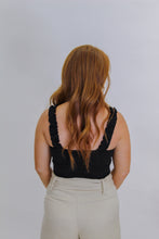 Load image into Gallery viewer, Bet You Ribbed Ruffle Strap Bodysuit- Black
